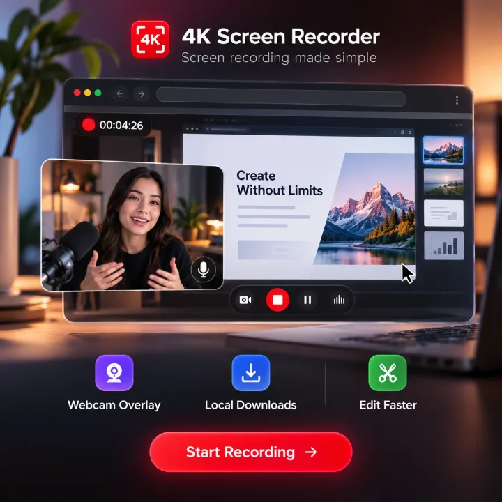 4K Screen Recorder – screen recording made simple. Start recording.