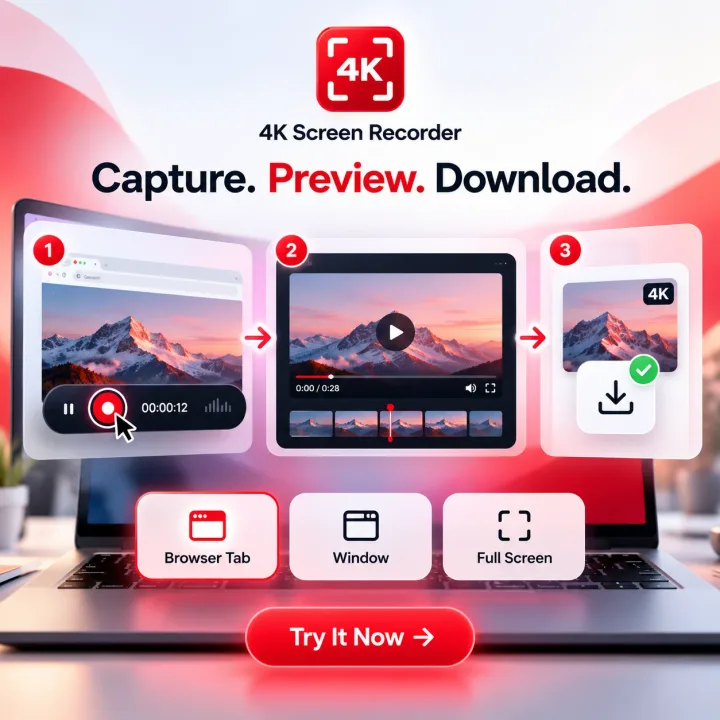 4K Screen Recorder – capture, preview, download. Try it now.